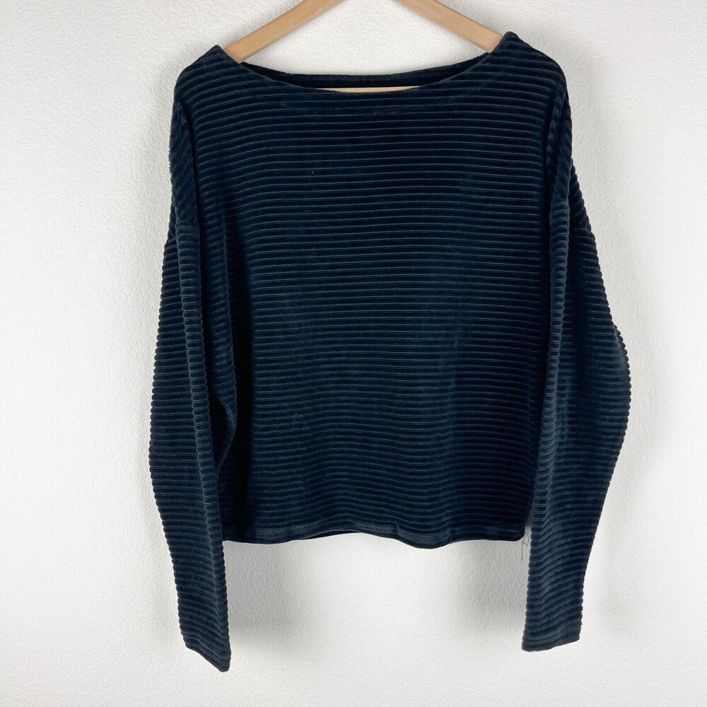 Z Supply Velvet Sweater Womens Small Black Ribbed Long Sleeve Boat Neck Pullover